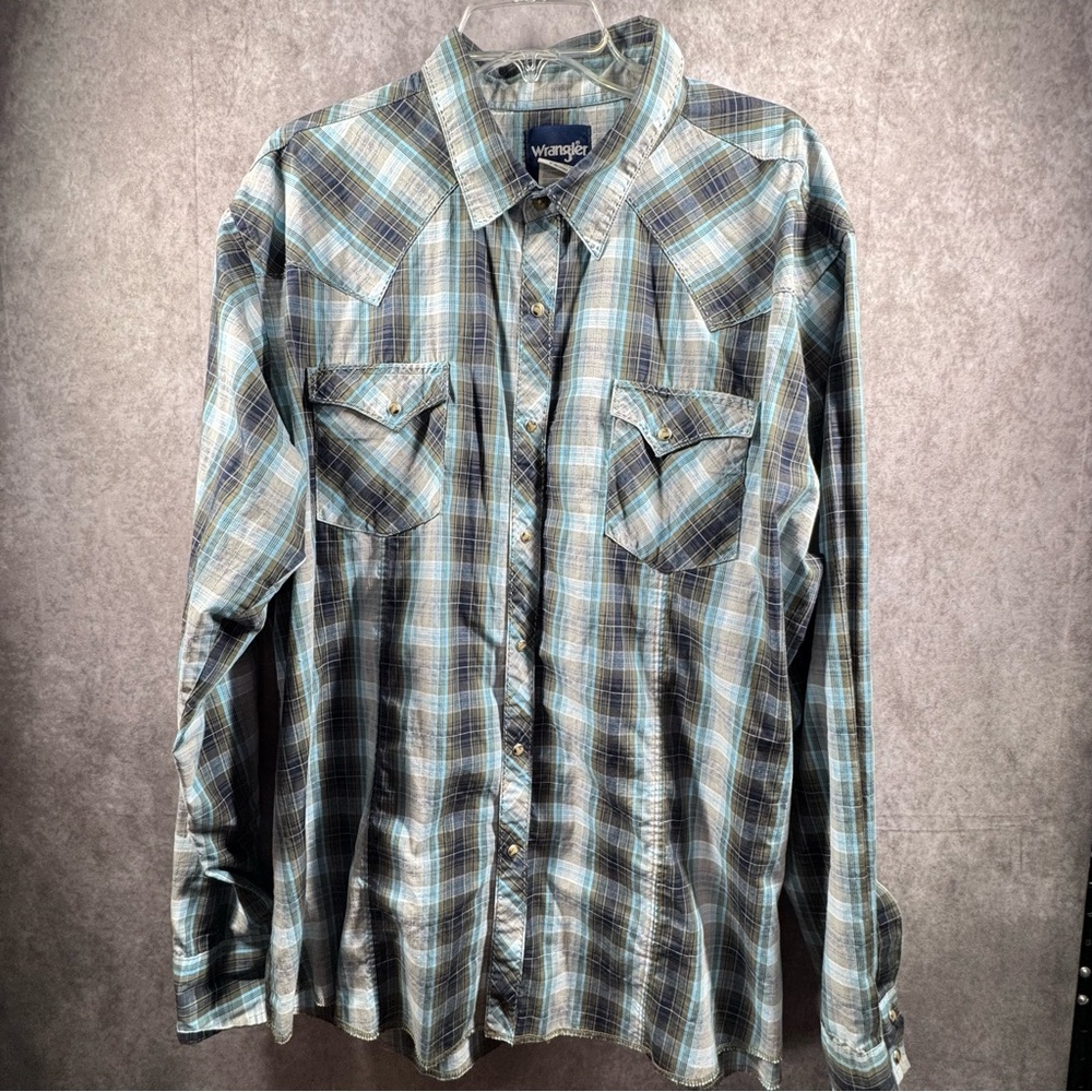 Wrangler Men’s XXL Western Plaid Pearl Snap Long Sleeve Button Down‎ Shirt